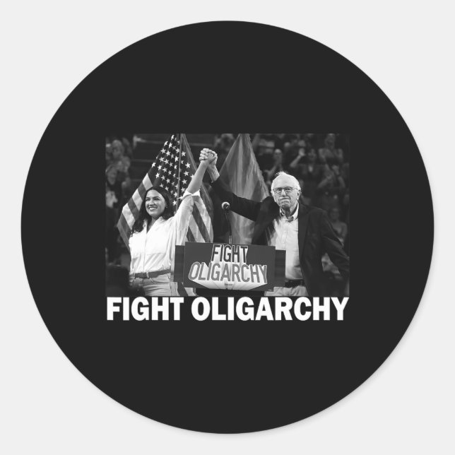 Sticker Rond Lutter Contre L'Oligarchie Bernie Sanders Et Aoc N (Devant)
