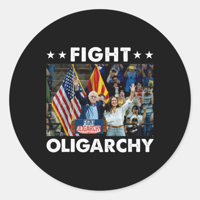 Sticker Rond Lutter Contre L'Oligarchie Bernie Sanders Et Aoc N (Devant)