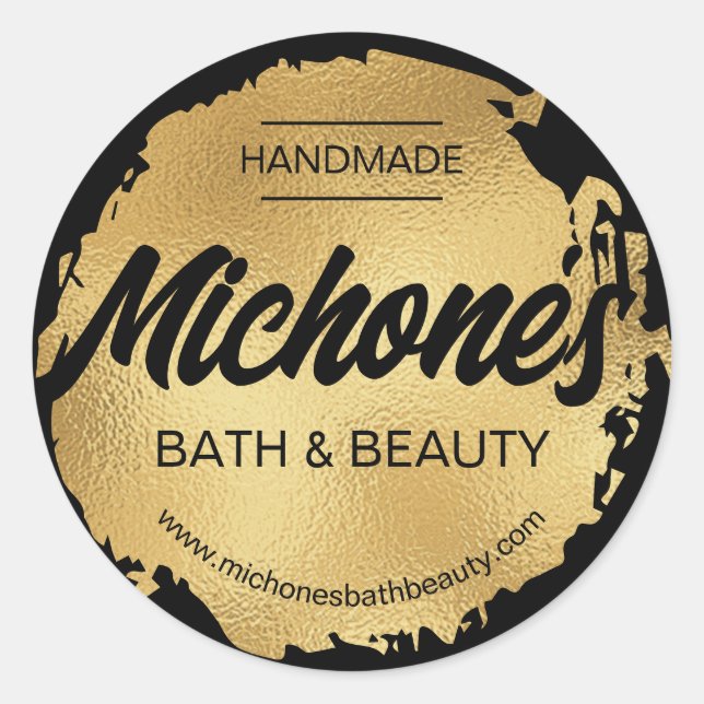 Sticker Rond Luxe Black Gold Foil Moderne Custom Business (Devant)