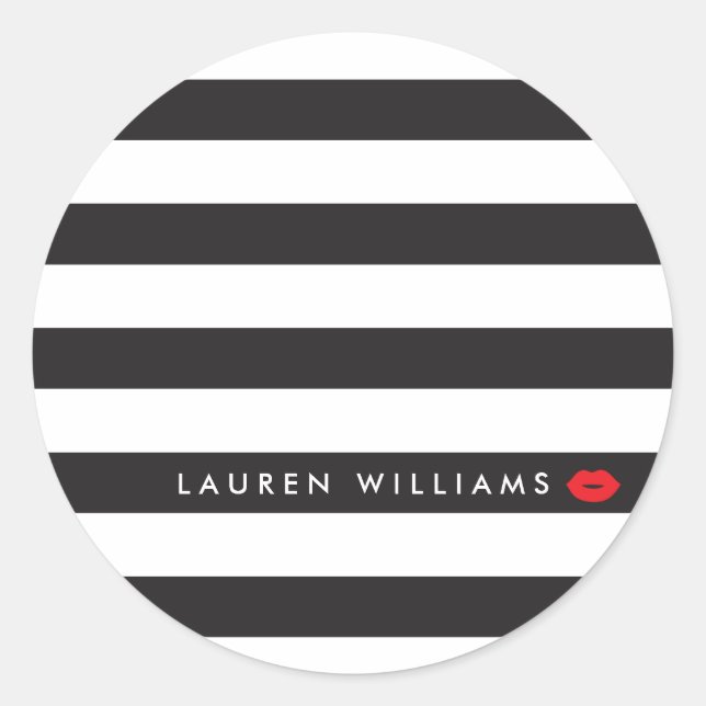 Sticker Rond Luxe Black/White Stripes Rouge Lips maquillage Art (Devant)