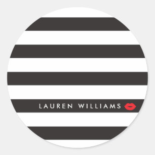 Sticker Rond Luxe Black/White Stripes Rouge Lips maquillage Art