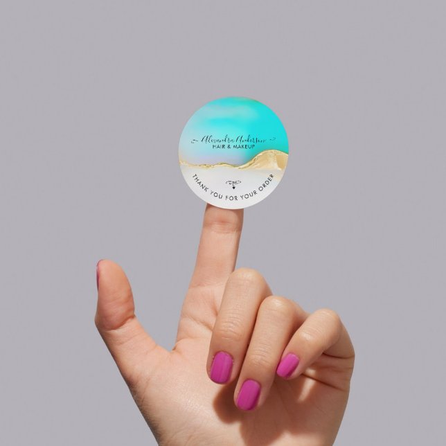 Sticker Rond Luxe Blue White Gold Agate Merci d'affaires (Luxury Blue White Gold Agate Business Thank you Classic Round Sticker)