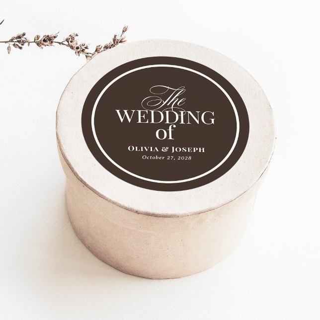 Sticker Rond Luxe Brun avec Bordure | Mariage Élégant (Créateur téléchargé)
