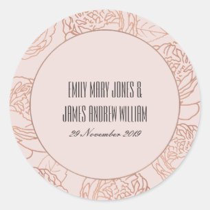 STICKER ROND LUXE ELEGANT BLUSH ROSE ROSE OR FLORAL MARIAGE