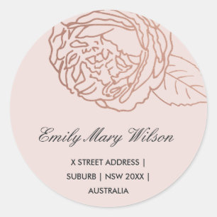 STICKER ROND LUXE ÉLÉGANT ROSE PÂLE OR ROSE FLORAL ADDRESS