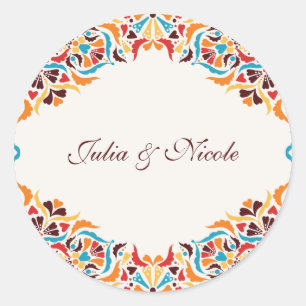 Sticker Rond Luxe Fantaisiste Mariage Bordure Fleurie Style Ivo