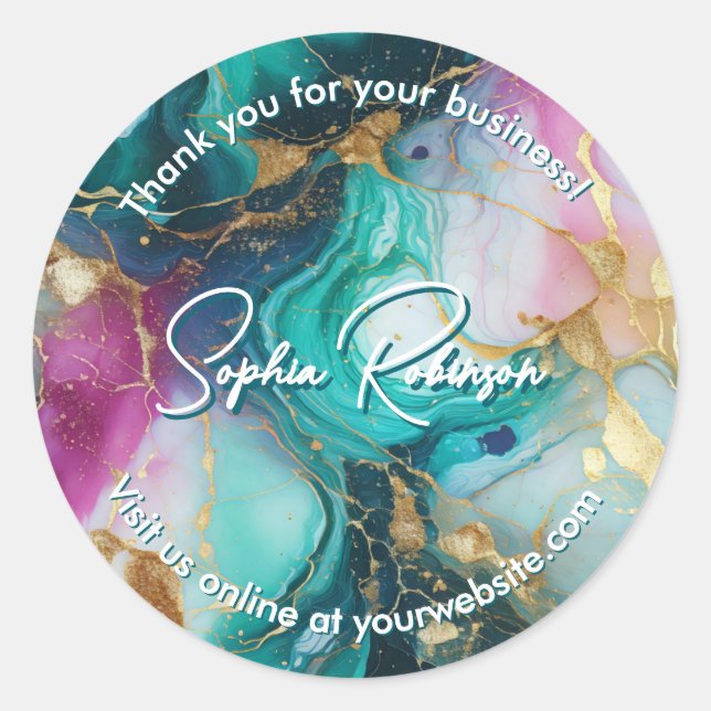 Sticker Rond Luxe Faux Gold et Merci de marbre (Devant)