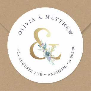 Sticker Rond Luxe Floral Ampersand Mariage Adresse de retour