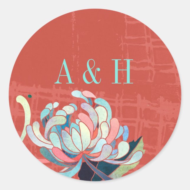 Sticker Rond Luxe Floral Red Wedding Favoriser (Devant)