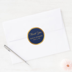 Sticker Rond Luxe Gold Edge Navy Blue Merci Noms Date