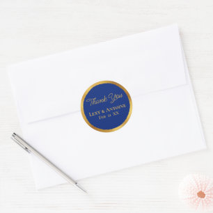 Sticker Rond Luxe Gold Edge Royal Blue Merci Noms Date