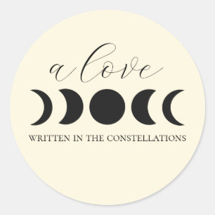 Sticker Rond Luxe Lunaire Noir & Crème Phase Lunaire Mariage 