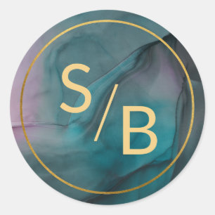 Sticker Rond Luxe Marble Enk Laver Joyaux Tons avec Monogramme