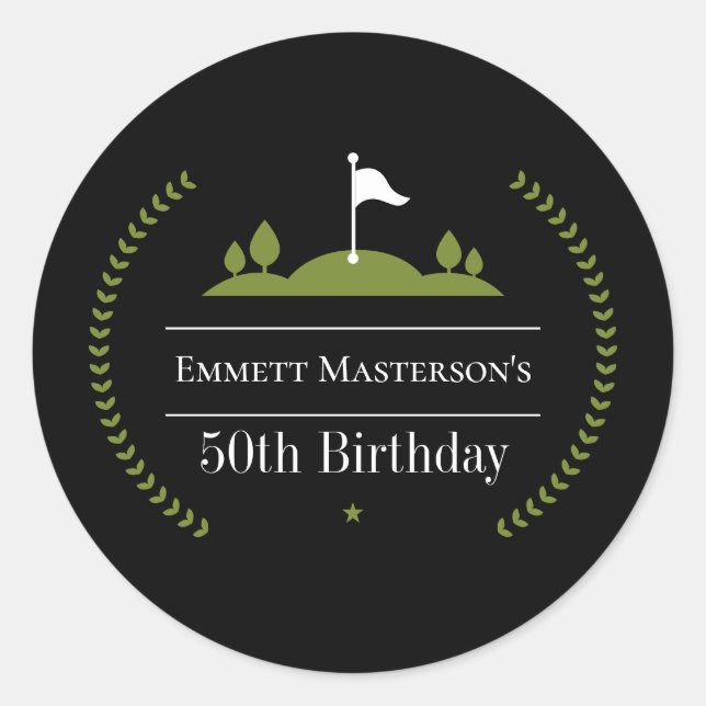 Sticker Rond Luxe Moderne 50e Anniversaire Golfer Anniversaire (Devant)
