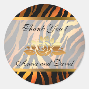 Sticker Rond Luxe Moderne Or Orange Tiger Ajouter Votre Texte