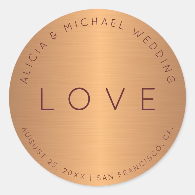 Sticker Rond Luxe officiel cuivre or bordeaux amour mariage (Devant)