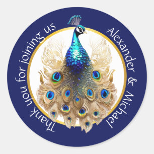 Sticker Rond Luxe paon bleu or merci 5D chic