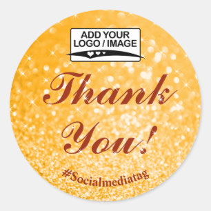 Sticker Rond Luxe Sunny Orange Gold Parties scintillant étoiles