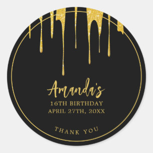 Sticker Rond Luxueux Anniversaire 16 Ans Paillettes Dorées Gout