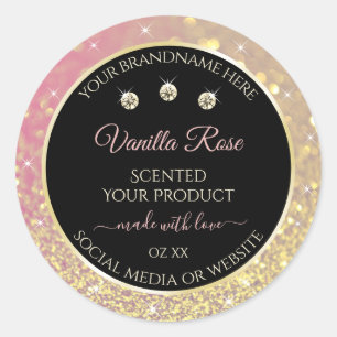 Sticker Rond Luxueux Black Pink Gold Parties scintillant Étique