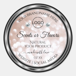 Sticker Rond Luxueux Label de Produit Strass Logo Rose Doré