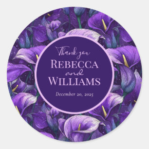 Sticker Rond Luxueux Lys Callas Violets Esthétique Rustique 