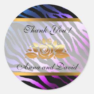 Sticker Rond Luxueux Moderne Argent Violet Tigre Ajoutez Votre 