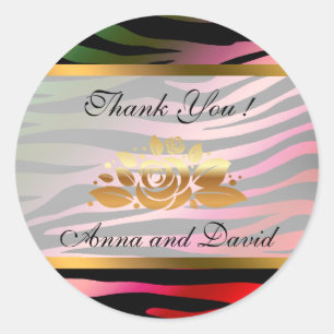 Sticker Rond Luxueux Moderne Coloré Tigre Ajoutez Votre Texte
