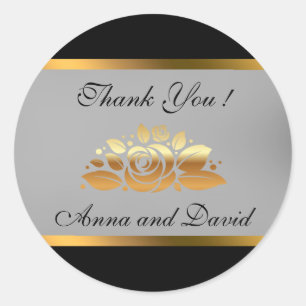 Sticker Rond Luxueux Moderne Noir Or Ajoutez Votre Texte
