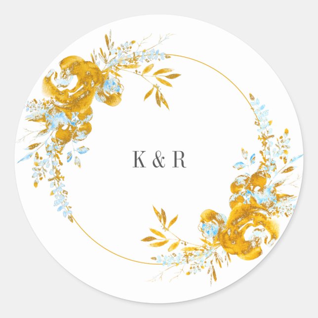 Sticker Rond luxueux monogramme bleu turquoise mariage classiqu (Devant)
