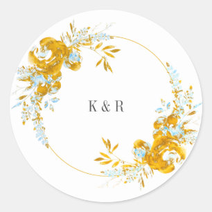 Sticker Rond luxueux monogramme bleu turquoise mariage classiqu