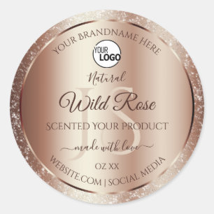Sticker Rond Luxueux Rosegold Parties scintillant Produits Étiq