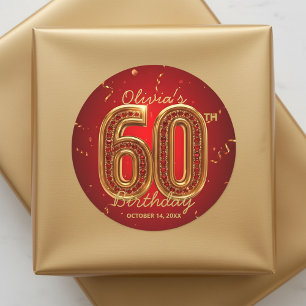 Sticker Rond Luxueux Rouge Or Rubis Gemme Glam 60e Anniversaire