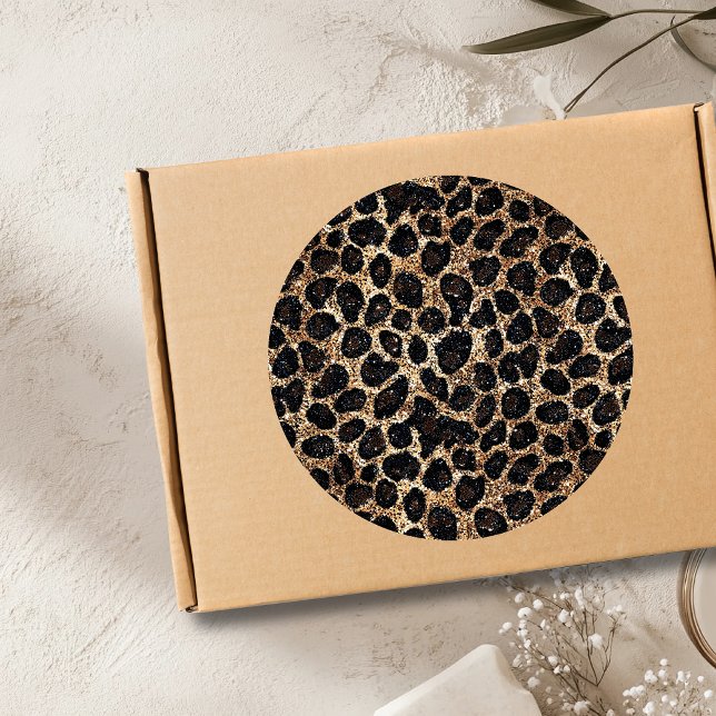 Sticker Rond Luxury Glitter Gold Brown Black Leopard Pattern (Créateur téléchargé)