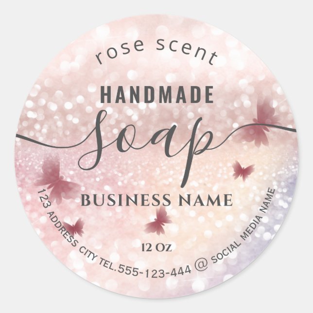 Sticker Rond Luxury glittery romantic butterfly soap (Devant)