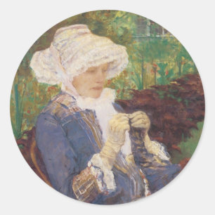 Sticker Rond Lydia Brodant dans le jardin à Marly, Mary Cassatt