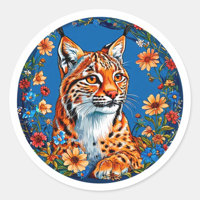 Sticker Rond Lynx à la fourrure orange vif (Devant)