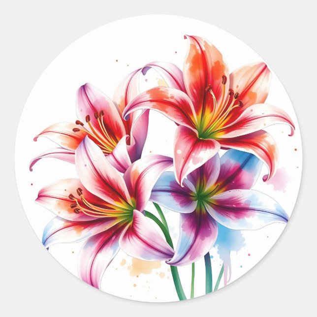 Sticker Rond Lys d'aquarelle délicats avec fond blanc (Devant)