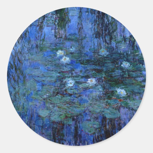 Sticker Rond Lys d'eau bleu Claude Monet (Devant)