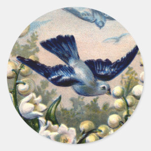 Sticker Rond Lys fleuris vintages des oiseaux de vallée