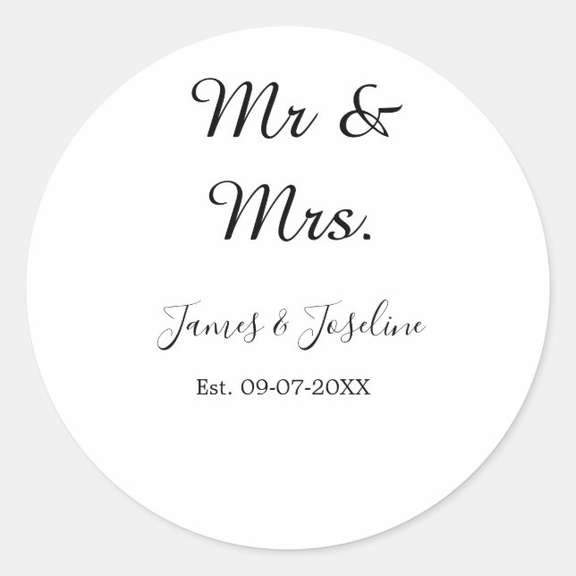 Sticker Rond M. et Mme ajoutent le nom est. Date année couple m (Devant)