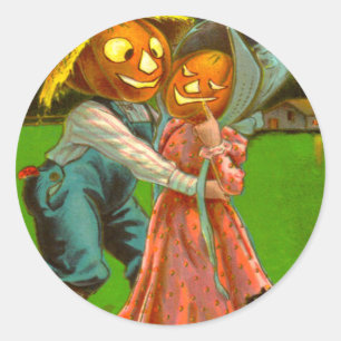 Sticker Rond M. et Mme Citrouille avec leur chat noir