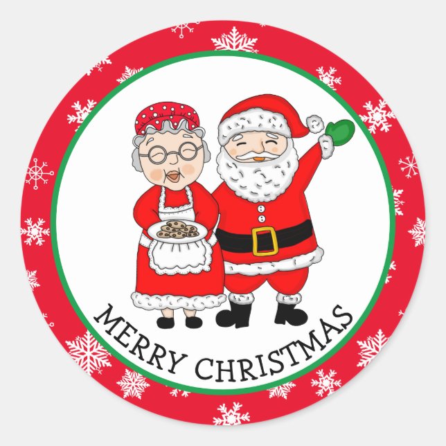 Sticker Rond M. et Mme Claus, Santa Noël (Devant)