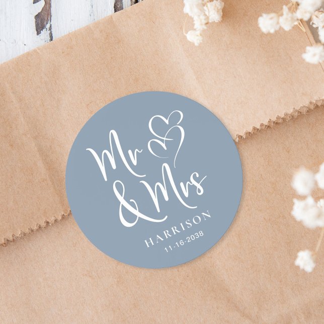 Sticker Rond M. et Mme Dusty Blue Mariage (Créateur téléchargé)