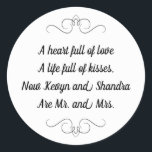 Sticker Rond M. et Mme Mariage Kisses Poème<br><div class="desc">Ce charmant autocollant rond M. et Mme présente un poème chéri personnalisé avec les noms de la mariée et du marié. Ce serait un autocollant parfait pour mettre en avant un ballotin tenant Hershey Kisses.</div>