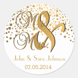 Sticker Rond M. et Mme.   Points d'or   Mariage  Personnaliser