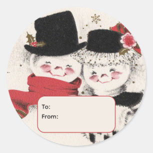 Sticker Rond M. et Mme Snowman Personnalisé À et De