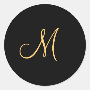 Sticker Rond M initial de couleur or sur le monogramme noir