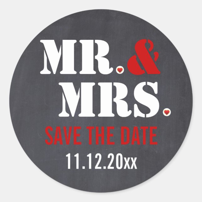 Sticker Rond M. & Mme Mariage de typographie moderne Enregistre (Devant)