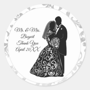 Sticker Rond M. & Mme Merci Mariée Et Groom Chic